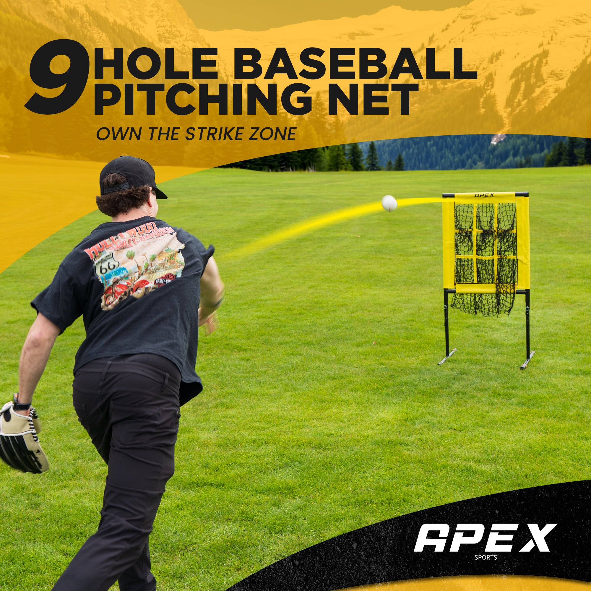 APEX Sports 9 Hole Pitching Target with Adjustable Strike Zone (18” x 23”)