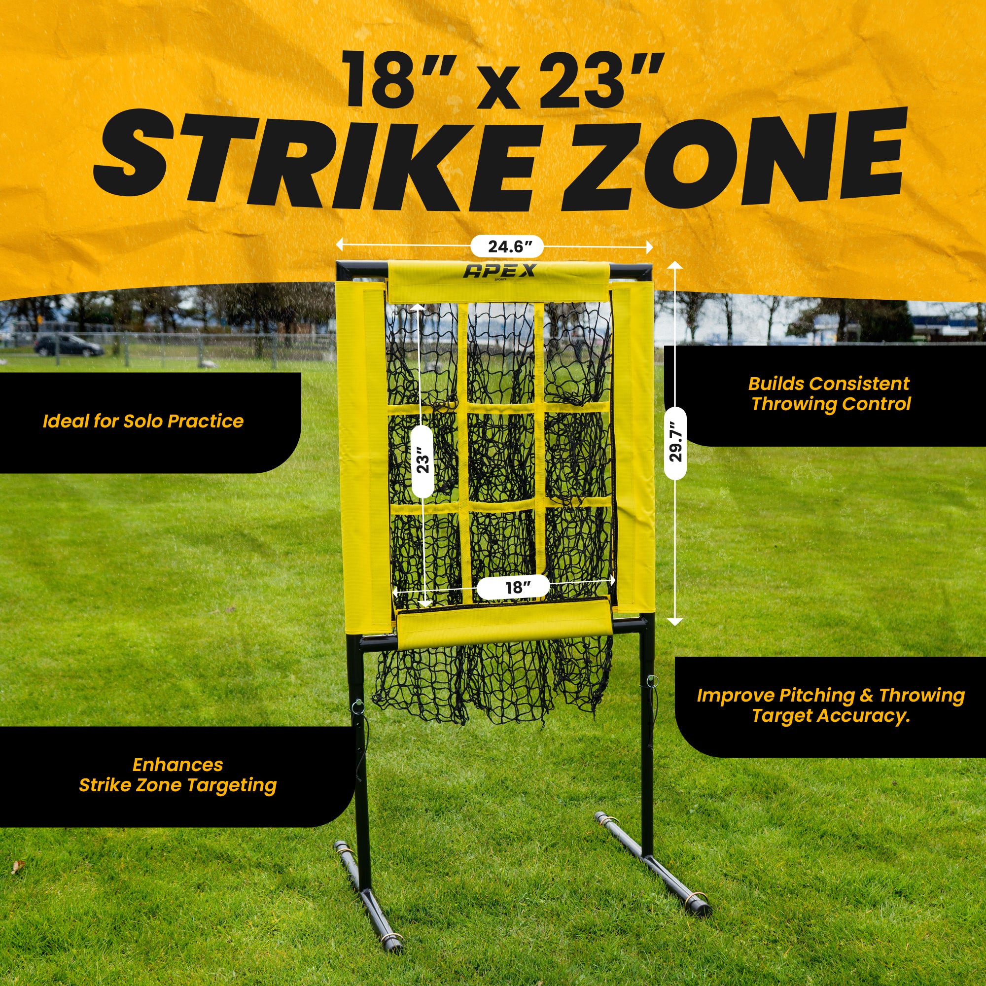 APEX Sports 9 Hole Pitching Target with Adjustable Strike Zone (18” x 23”)