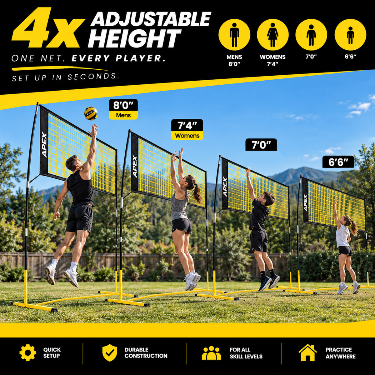 Apex Sports Adjustable Volleyball Net