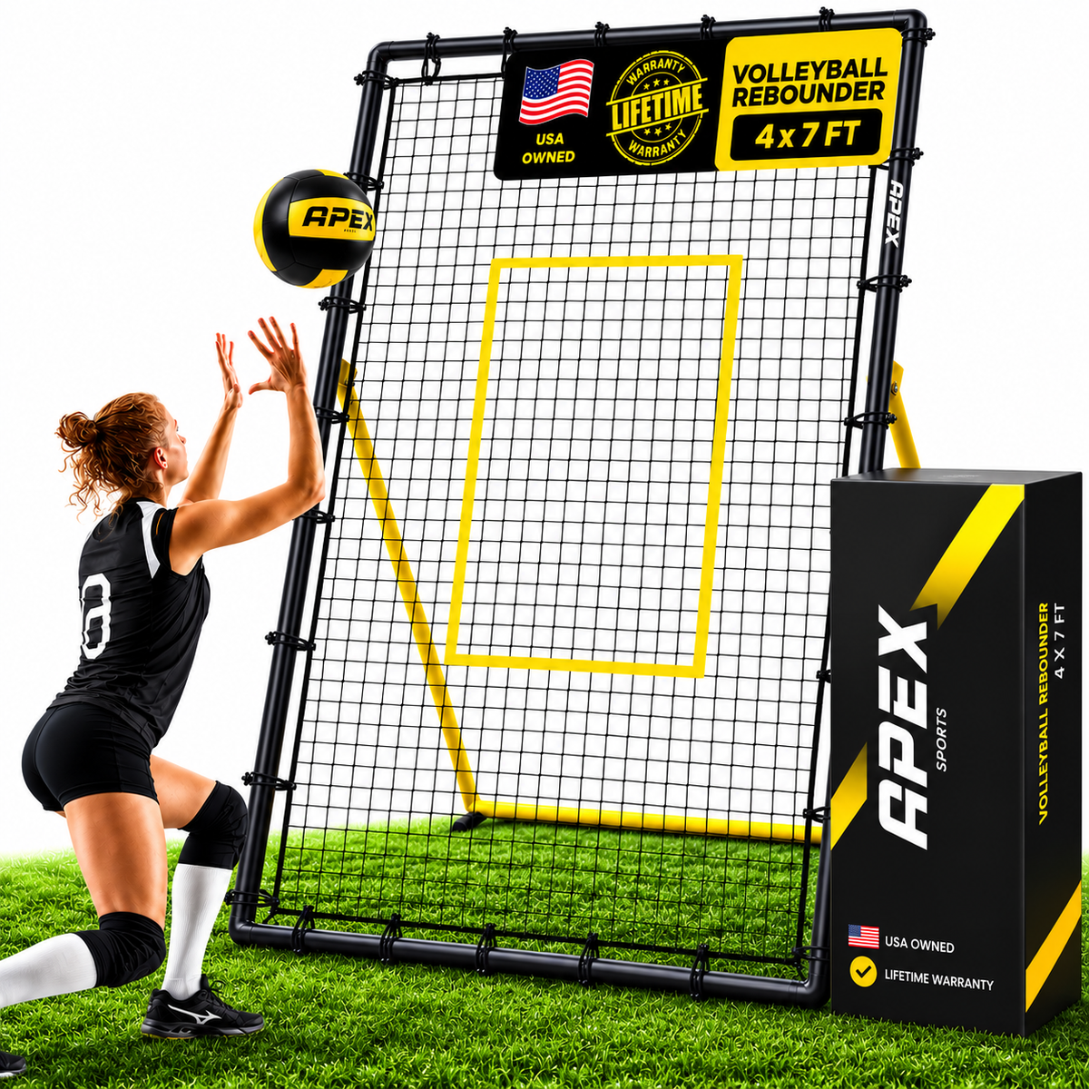 Apex Sports Adjustable Volleyball Rebounder Net 7x4 ft