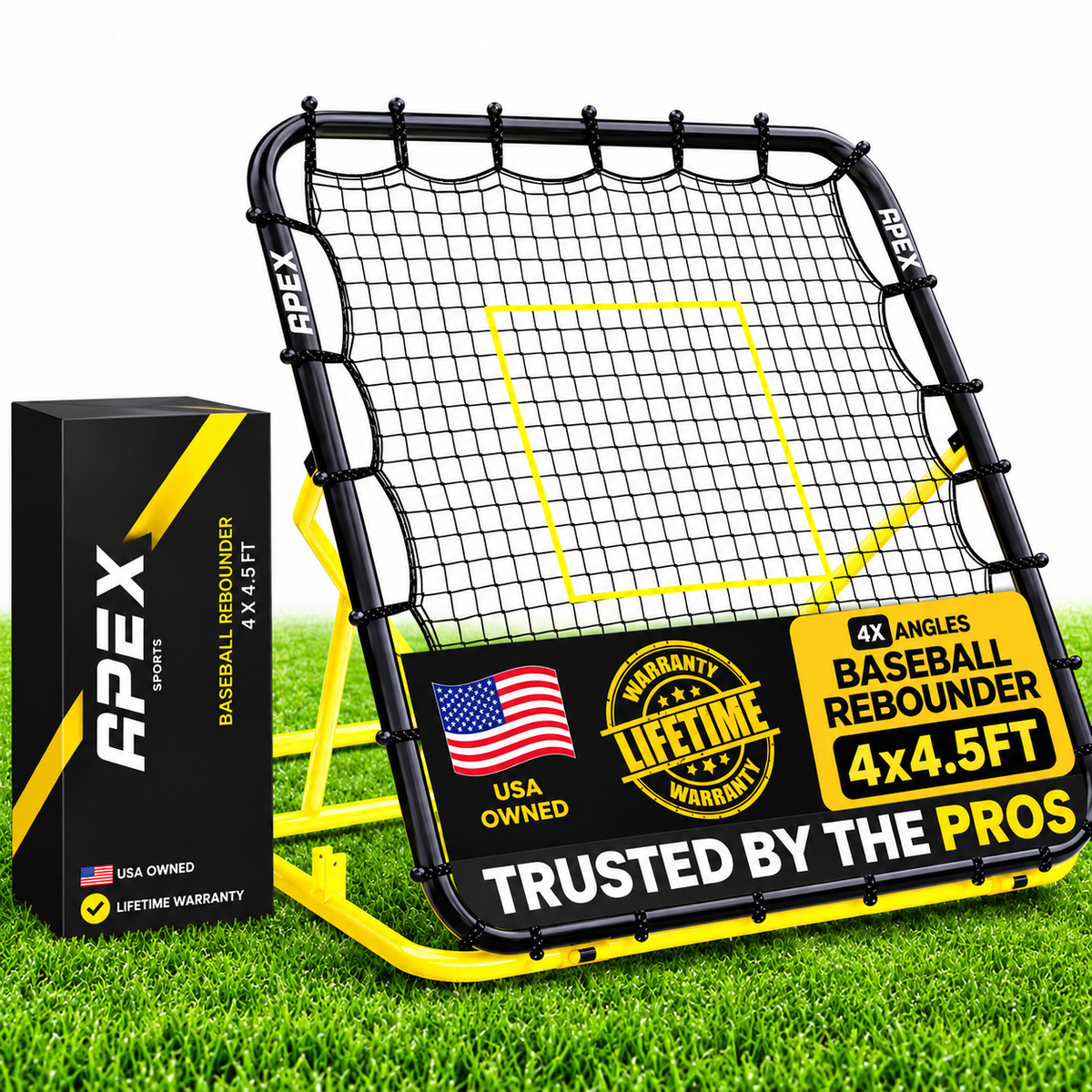 Apex Sports Adjustable Baseball Rebounder Net 4.5x4 ft