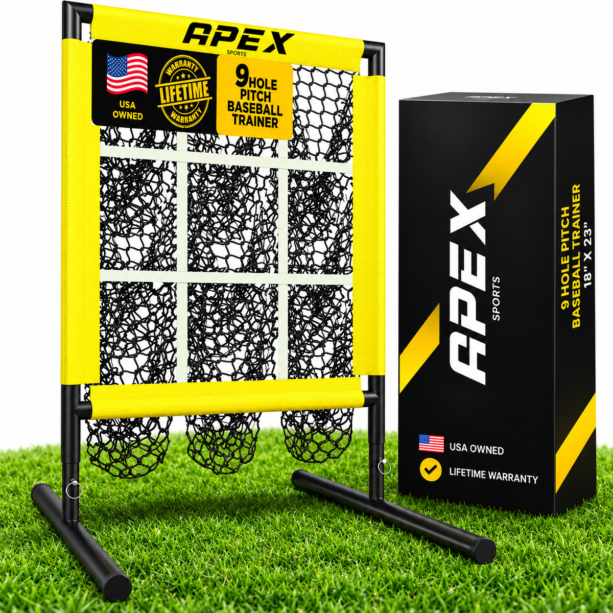APEX Sports 9 Hole Pitching Target with Adjustable Strike Zone (18” x 23”)