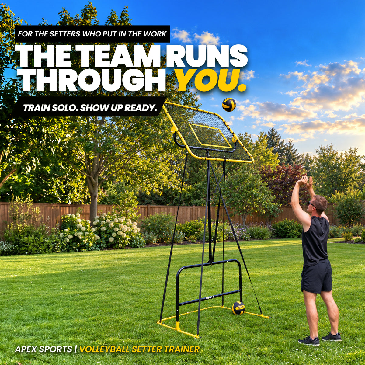 Volleyball Setter Trainer — Adjustable Height 6 to 11 ft Solo Setting & Overhead Pass Rebounder