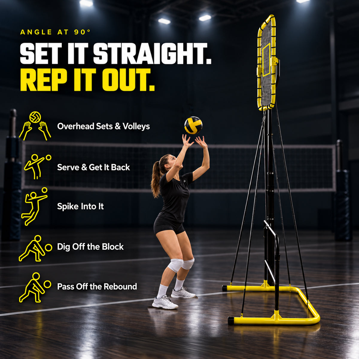 Volleyball Setter Trainer — Adjustable Height 6 to 11 ft Solo Setting & Overhead Pass Rebounder
