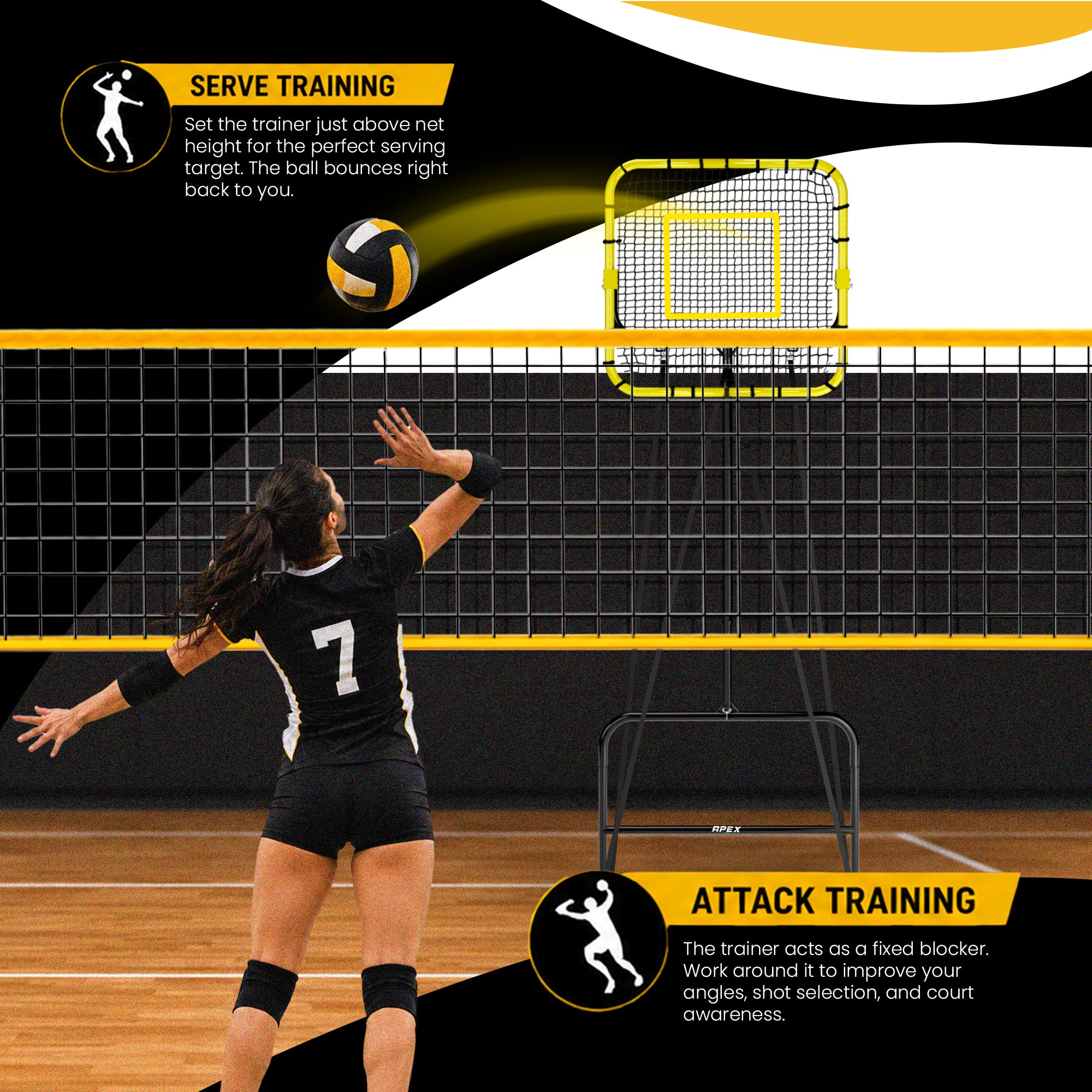 Volleyball Setter Trainer — Adjustable Height 6 to 11 ft Solo Setting & Overhead Pass Rebounder