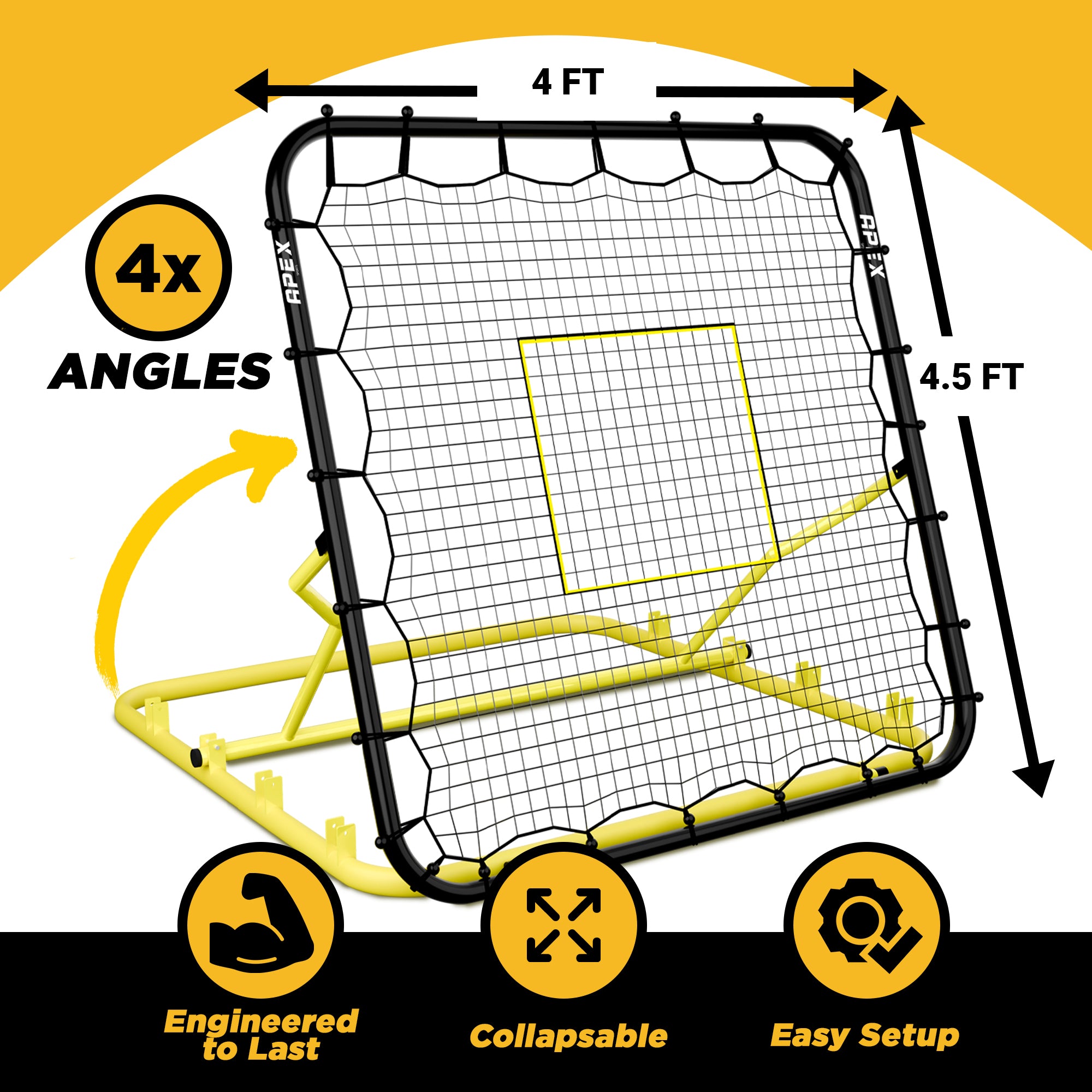 Apex Sports Adjustable Baseball Rebounder Net 4.5x4 ft