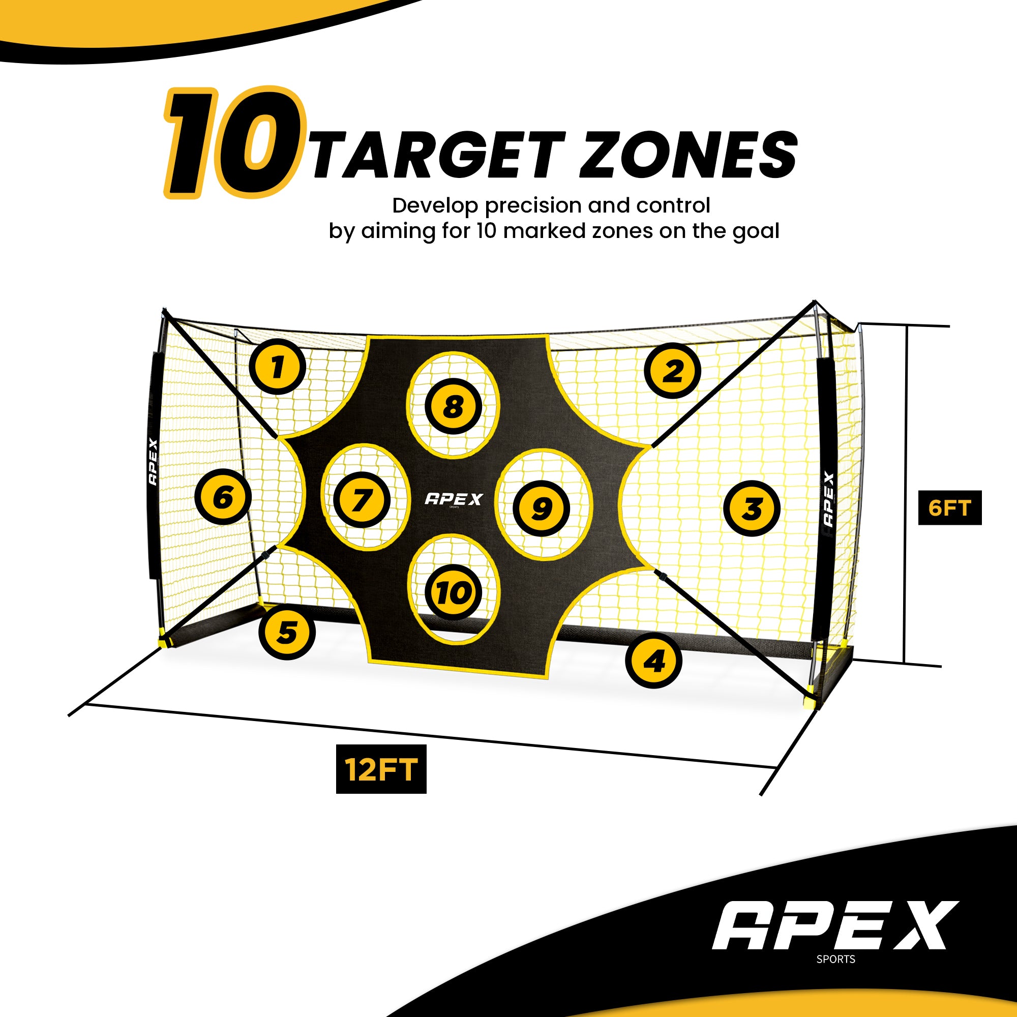 Apex Sports 12x6' Soccer Net 10 target zones