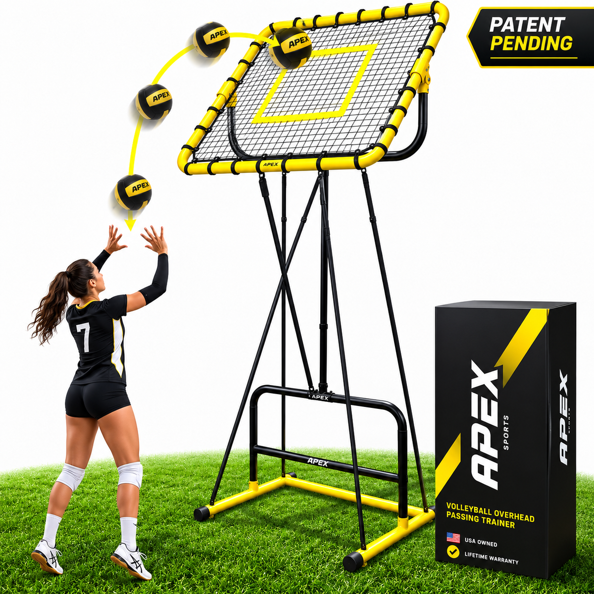 Volleyball Setter Trainer — Adjustable Height 6 to 11 ft Solo Setting & Overhead Pass Rebounder