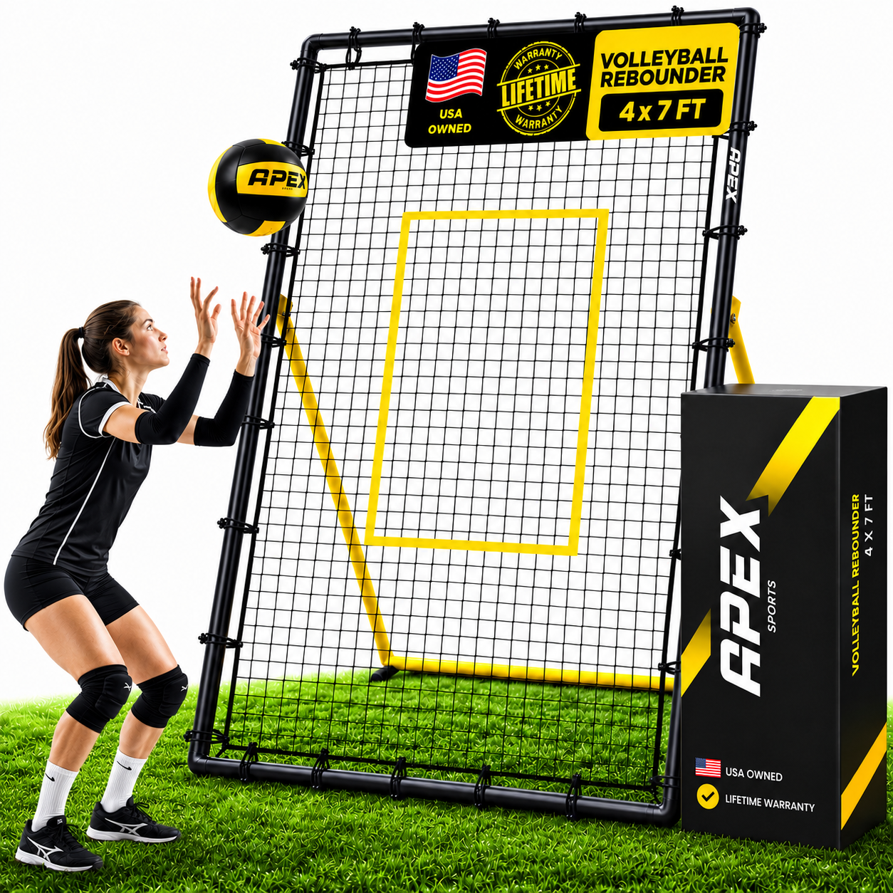 Apex Sports Adjustable Volleyball Rebounder Net 7x4 ft