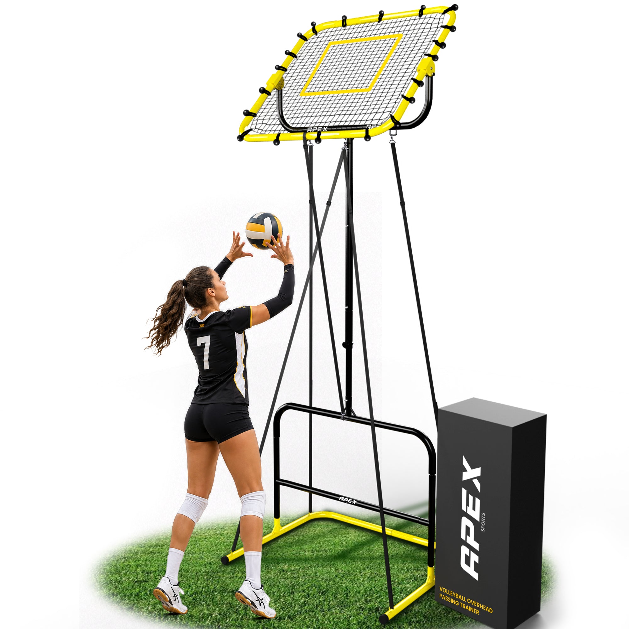 Volleyball Setter Trainer — Adjustable Height 6 to 11 ft Solo Setting & Overhead Pass Rebounder