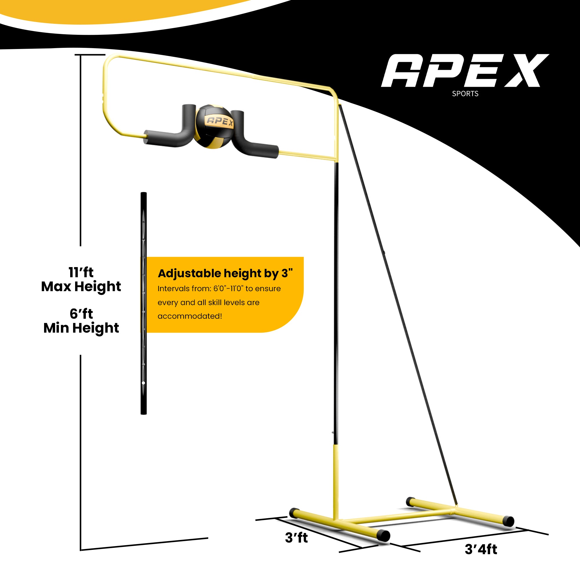 Apex Sports Volleyball Spike Trainer adjustable height dimension