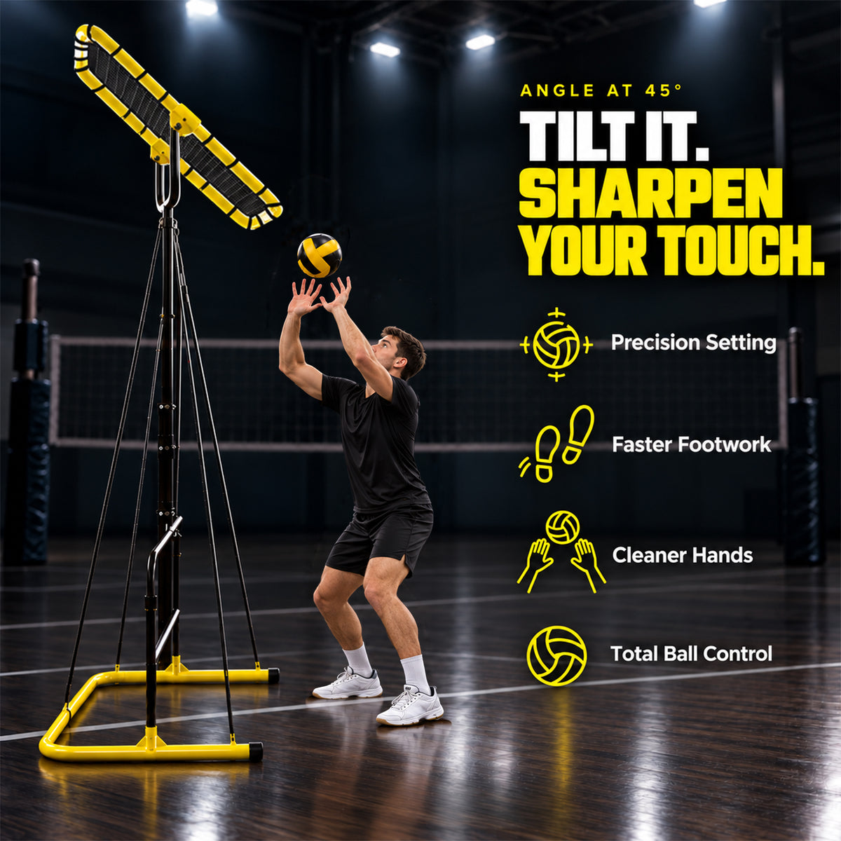 Volleyball Setter Trainer — Adjustable Height 6 to 11 ft Solo Setting & Overhead Pass Rebounder