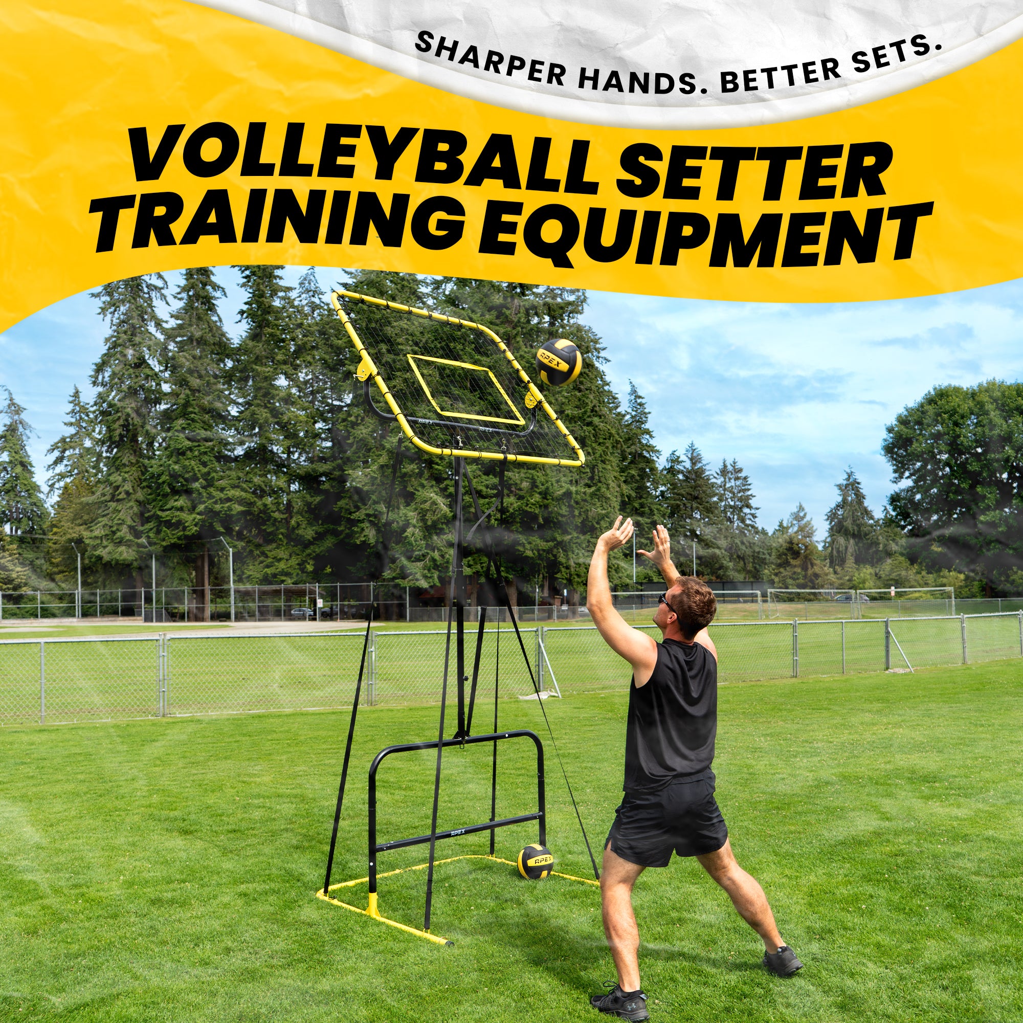 Volleyball Setter Trainer — Adjustable Height 6 to 11 ft Solo Setting & Overhead Pass Rebounder