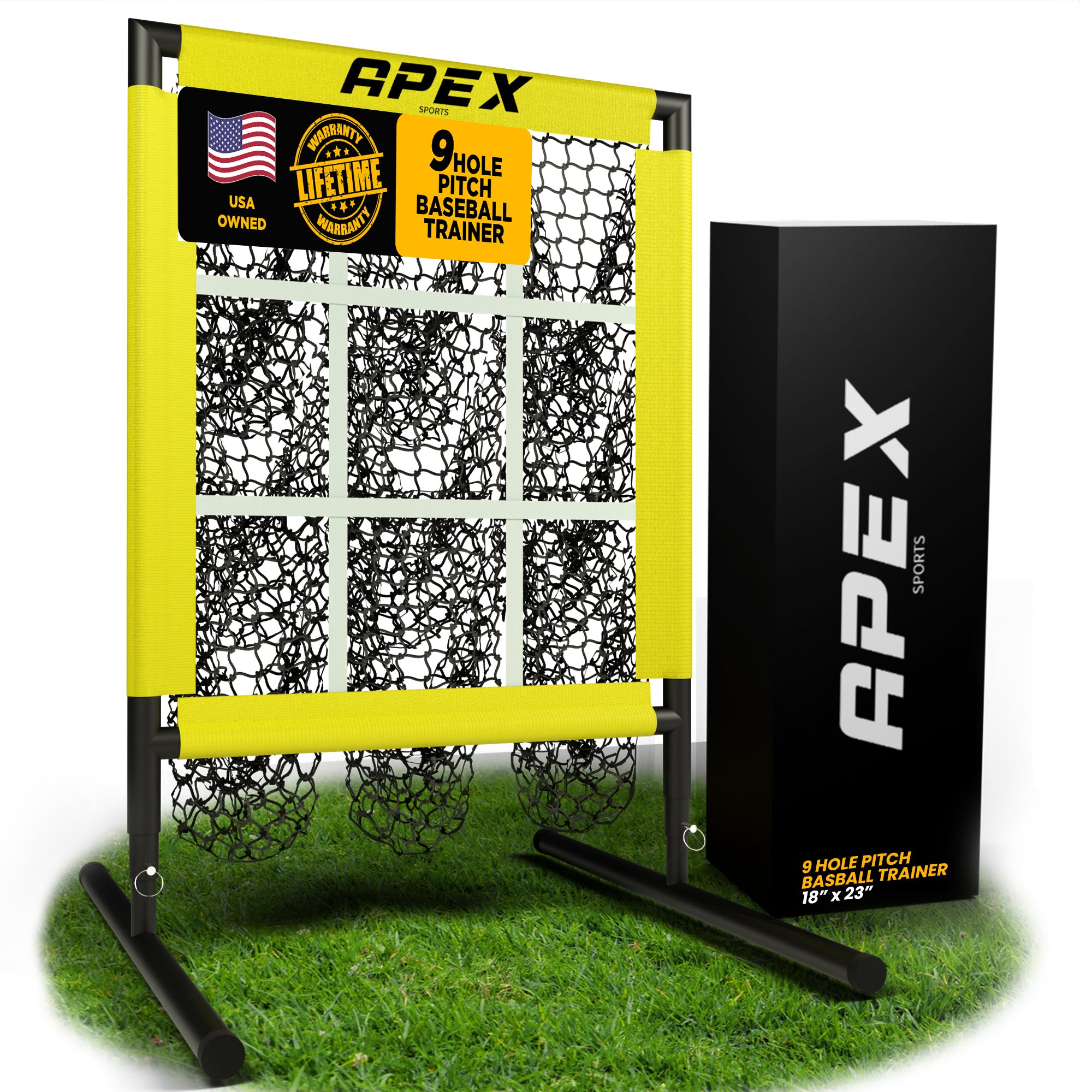 APEX Sports 9 Hole Pitching Target with Adjustable Strike Zone (18” x 23”)