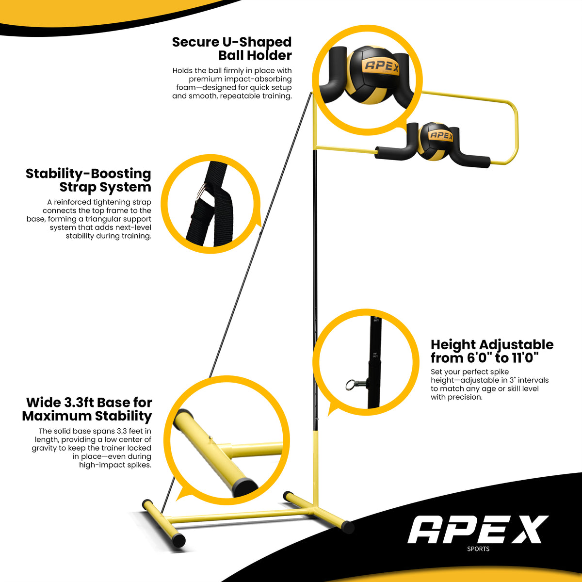 Apex Sports Volleyball Spike Trainer – Adjustable Solo Hitting & Power ...